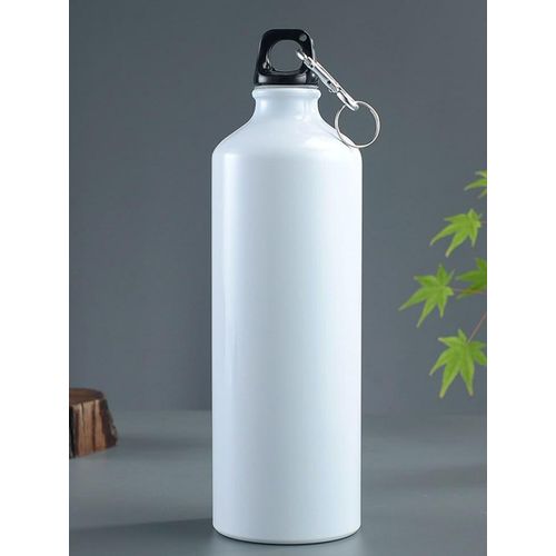 White Metal Reusable Water Bottle 750ml with Carabiner Clip