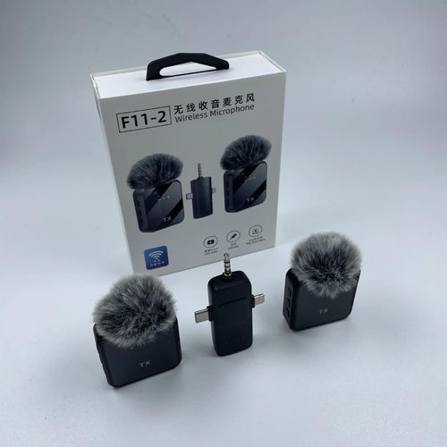 F11-2 Wireless Double Mini Wireless Lavalier Microphone Kit for Vlogger Photo Video Audio Recording Live Interview Mic