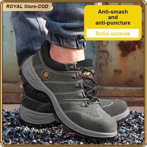 Steel Toe Safety Work Shoes Breathable Anti-Smash Puncture-Resistant Grey-EU 44