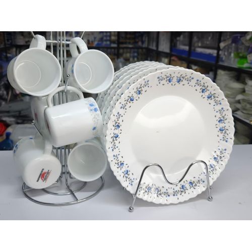 12PC Ceramic Dinner Set – 6 Plates & 6 Cups, 10.5" Tableware Set
