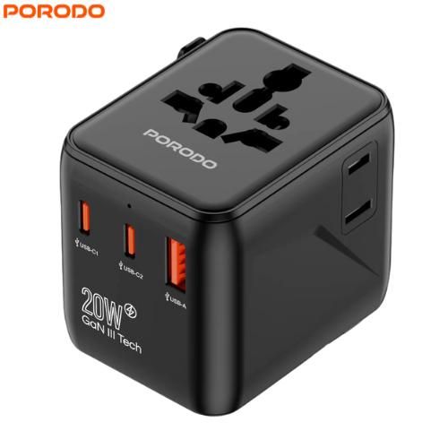 Universal Travel GaN Quick Charger PD 20W with Built-in Safeguards Simultaneous Charging and GaN Fast Charging - Black