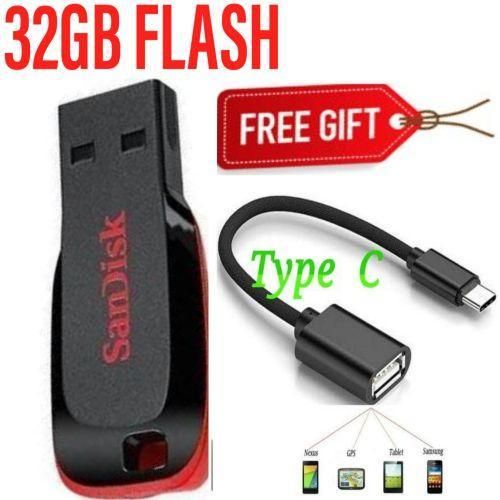 Sandisk BEST 32GB FLASH // HIGH SPEED 32GB USB Flash Disk // 32 GB Flash Drive + Quality OTG Cable TYPE C