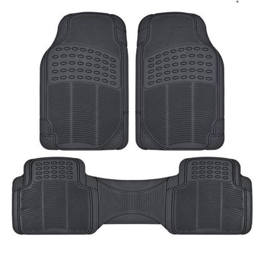 3 Piece Set of Conjoined Universal Heavy Duty Customized Rubber Mats for Mid Size Trucks Black Finish Rubber Car Floor Mats