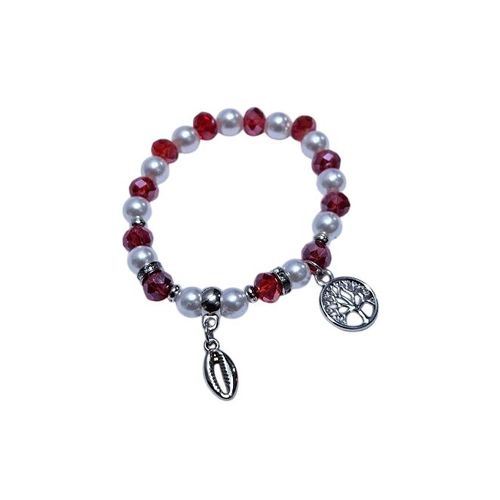 Red crystal and white pearl tree of life charm bracelet