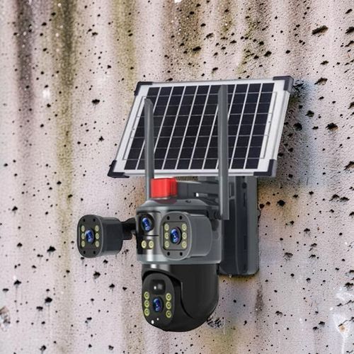 Colored Night Vision Built-In Infrared Leds 20MP 4K Ultra HD Resolution 4G PTZ Rotating Triple Lens Three Screens Outdoor Security Solar Camera