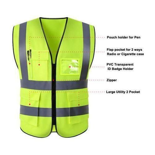 Executive High-Visibility Reflector Vest - Multi-Pocket Safety Jacket for Construction, Cycling & Security - Neon Green