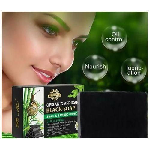 Organic African Black Soap Snail and Bamboo Charcoal for Deep Cleansing Moisturizing whitening Brightening Anti-Bacterial Anti Freckle and Damaged Skin Repair -120g