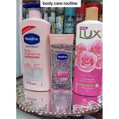 Vaseline Daily Brightening Lotion Vitamin B3 Oil and Lux Soft Touch Body Wash French Rose and Almond Oil - Brightening and Luxury Shower Bundle Kenya