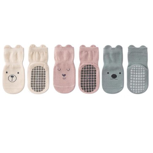 3 PairsSet Infant Baby Girls Anti-slip Socks Cotton Cartoon Toddler Girl Mid Tube Sock Children Kid Girl Indoor Rubber Sock KitM for 1-3 years