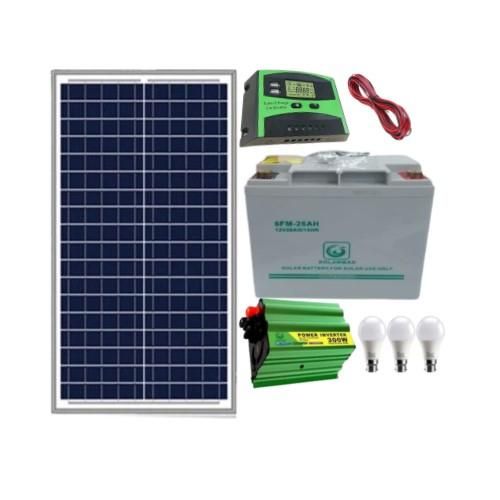 40Watts Monocrystalline solar panel +26Ah solar battery +300Watts solar inverter+10Ah solar charge controller+3 Dc bulb +5m red,5m black cable