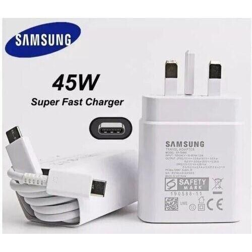 SuperFast Charger Plug And Cable 1M USB C Super Fast Charger For Galaxy S23 UltraS22S22 UltraS21S20A13A14A54 5G UK Type C Charger Plug - White