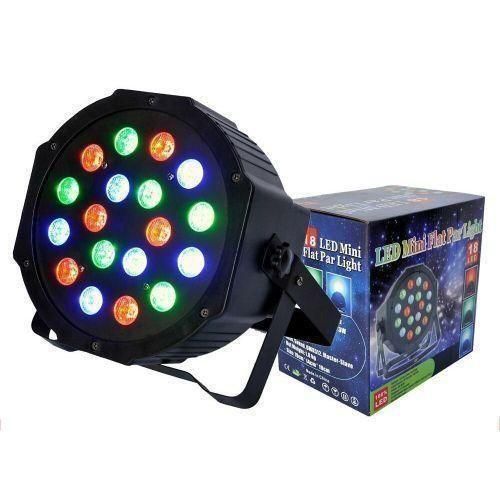 LED DJ mini flat Par Light - Professional Stage Lighting, RGB Color, Sound Activated, DMX Compatible, Disco, Party, Event & Concert Lighting (18 cm Diameter) (18 LED)