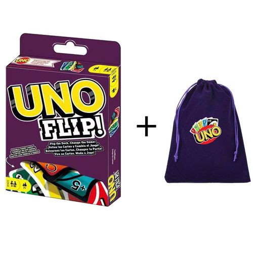 UNO FlipWith Double-Sided Deck For Families Game Nights for 7 Year Olds and Up 112 Cards contain storage bag