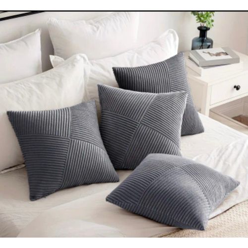 Elegant Ribbed Geometric Throw Pillow Covers – 4pcs Set (18x18 Inches)