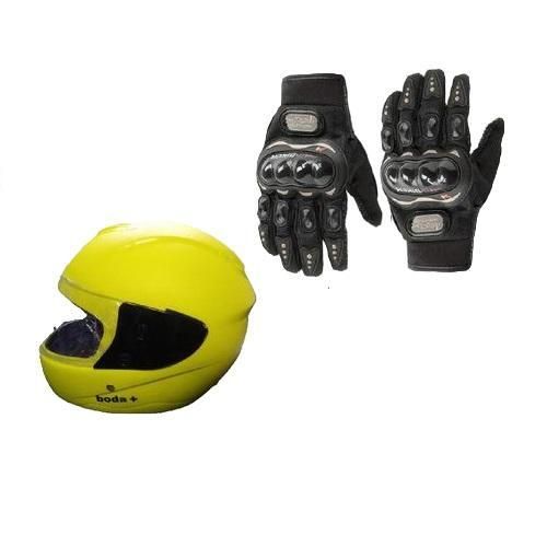 Motorcycle Helmet Yellow Pro Biker Full Gloves Black