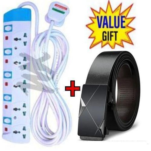 Power King HOME BEST 5 WAY POWER EXTENSION WITH LONG CABLE FOR ELECTRONIC DEVICES+ FREE DURABLE MENS BUCKLE COMFORTABLE BELT // OFFICIAL BELT