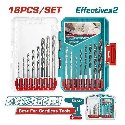 TACSDL11608 16 Pcs metal masonry and wood drill bits set