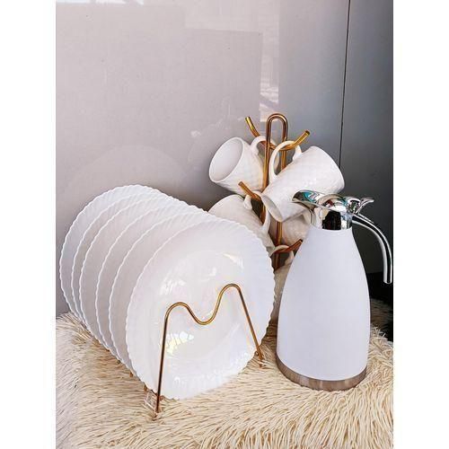 Sundabest 13-Piece Multicoloured Breakfast Set – 6 Mugs, 6 Plates & 2L Unbreakable Flask