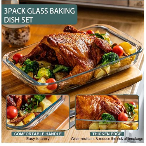 Glass Baking Dish For Oven, 3PCS Rectangular Glass Oven Dish, Glass Bakeware For Cooking Dish