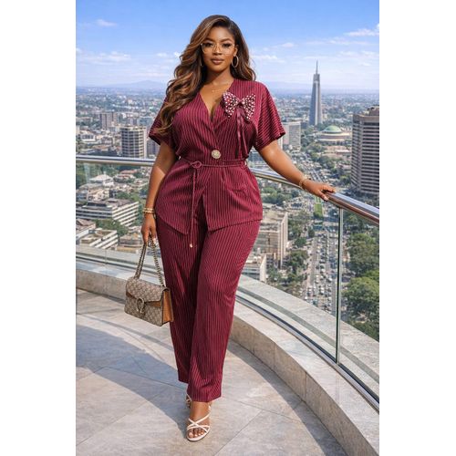 Ladies Elegant Two-Piece maroon Matching Set Top and Trouser