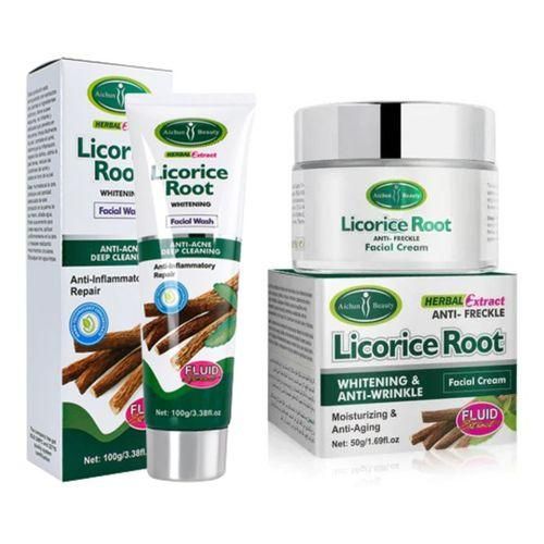 Licorice Root Facial Wash & Cream Deep Cleansing Whitening Anti-wrinkle Anti-aging Moisturizing Set