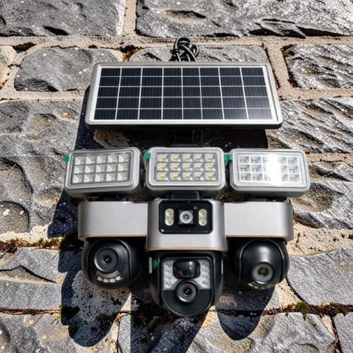 Video Playback Support Multiple Smartphones 12MP 4G PTZ Multiple Lens screens Solar Camera with Solar Flood Light