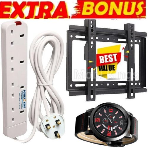 Universal Heavy-Duty TV Wall Holder Mount Bracket – 14–43 Inch + BONUS 4-WAY POWER EXTENSION CABLE SOCKET WITH LONG CABLE & WATCH & WRIST BRACELETS