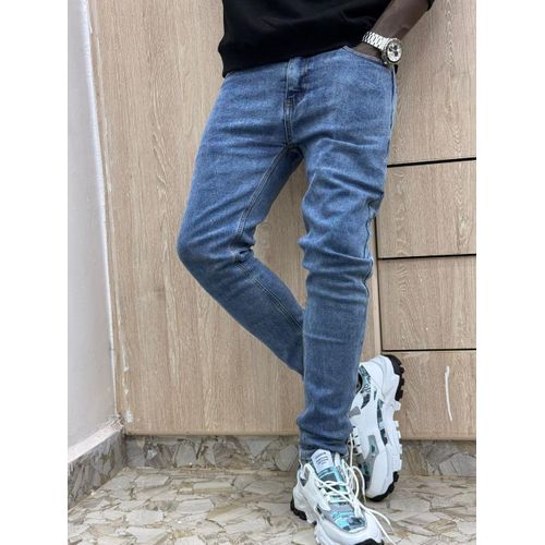Non-fade Men Dirty Blue Plain Slim Fit Jeans