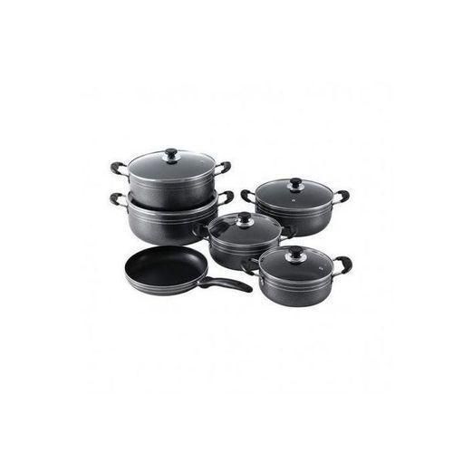 Heavy Non Stick Cooking Pots 11 Pieces & Free Gifts Black And Silver,Heavy Non-Stick Cooking Pots 11-Piece Set with Free Gifts in Black and Silver