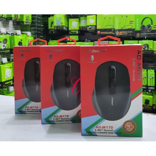 Aldeepo M170 – Type-C Rechargeable Wireless Mouse In Black, Bluetooth & Dongle Connectivity