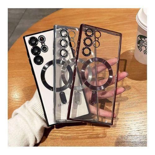 Samsung Cover for Galaxy S21 Ultra Case, Electroplated Clear Slim Galaxy S21 Ultra Phone Case with Camera Protection, Shockproof Galaxy S21 Ultra Case Compatible with MagSafe, Black Edge