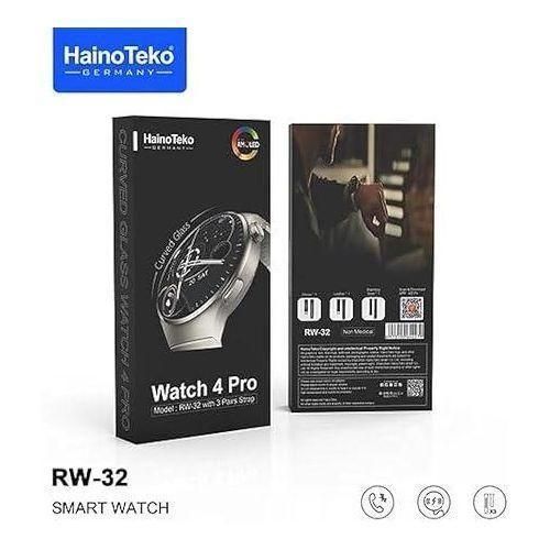 Smart Watch 4 pro RW-32 with AMOLED Curved Glass Screen Real AMOLED Round Display Touch Screen with 3 pairs Strap