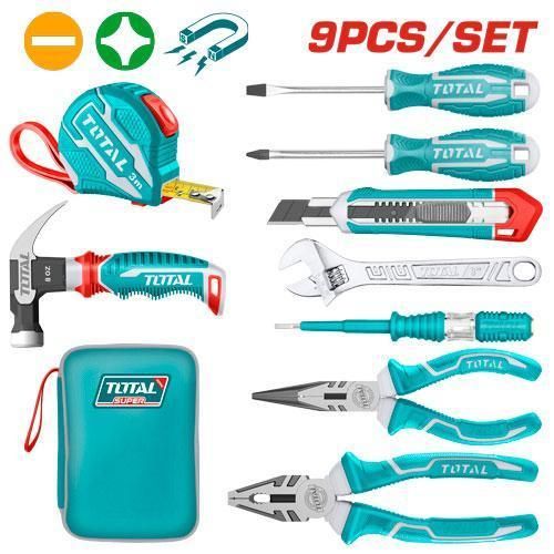 9 pcs hand tool set Tool Set, Household Hand Tools, Carbon Steel Material, Includes Hammer, Pliers, Screwdriver, Portable Tools, Comprehensive Mini Tool Set For Home Repair And Maintenance
