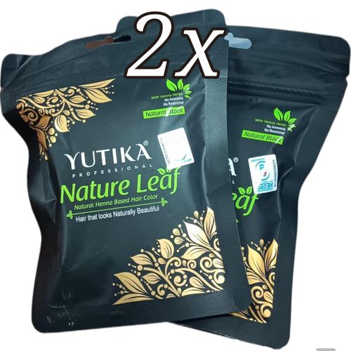 2X NATURAL LEAF Henna Based Hair Colour BLACK No Ammonia With Hemp Herbs cf