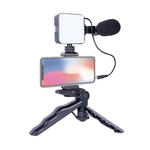 AY-49 All-Purpose Smartphone Video Kit With Fill Light, Wired Mic, Tripod And Bluetooth Clicker For YouTube
