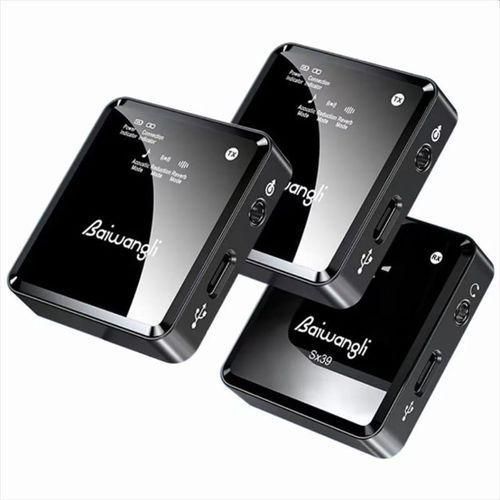 Dual Smart Wireless Noise Canceling Microphone System Portable Collar Clip Mic for Type-C, I-phone, Aux for camera: 1 Transmitter + 2 Receiver