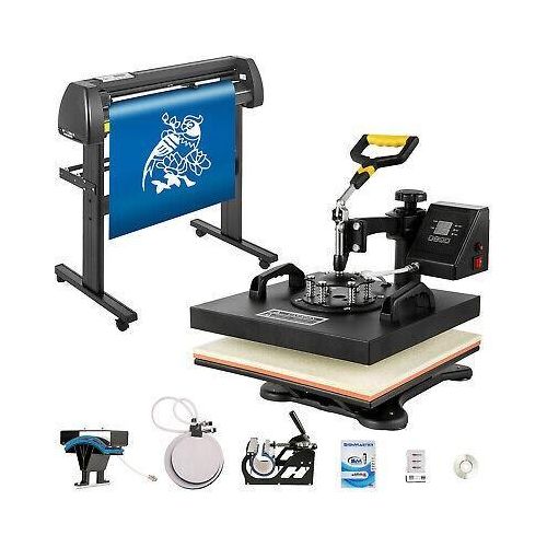8-in-1 Heat Press Machine (12"x15") + 2 Feet Vinyl Cutting Plotter (720mm) Machine – Complete Printing Combo for T-Shirts, Mugs, Caps & Stickers Business Starter Kit Ideal for Custom Apparel, Gift Items & Branding