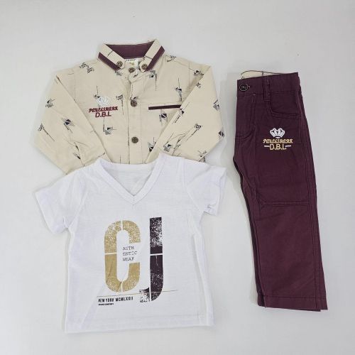3-Piece Boys Cotton Outfit Set – Shirt, T-Shirt & Trouser