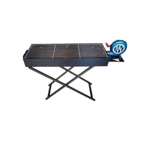 Portable Folding Charcoal BBQ Grill with Manual Air Blower Outdoor Camping Nyama Choma Stand