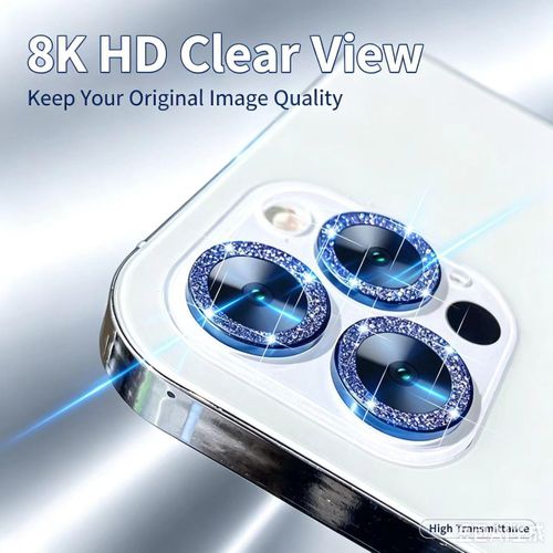 Bling Glitter Metal Camera Lens Protector for iPhone 12/13/14/15 Series, HD Clear Anti-Scratch Anti-Fingerprint Tempered Glass Camera Cover, Diamond Shiny Camera Ring Protective Film