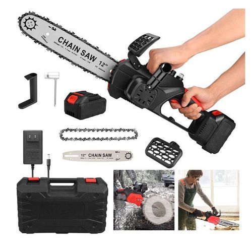 Long-Lasting Safe and Reliable Cordless 12 Inch Electric Chainsaw with Triple Protection Design and High-Capacity Battery for Fast Wood Cutting and Pruning Tasks