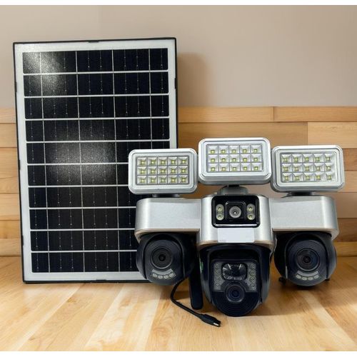 Multi-User Access Family Monitoring Two In One 12MP V380 Pro 4G Sim card PTZ Rotating Multiple Lens screens Solar Camera with High Brightness Outdoor Security Solar Flood Light