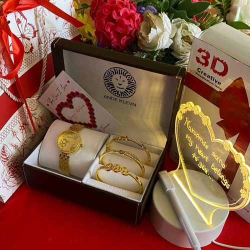ANDE KLEVN Ladies Luxury Gift Pack – Watch, 3 Bracelets, LED Message Board Lamp, Gift Card & Ribbon Gift Bag – Perfect Valentine, Birthday & Appreciation Gift