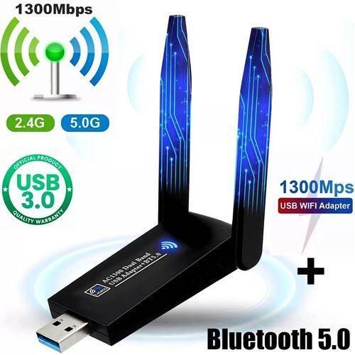 2in1 1300Mbps WiFi Bluetooth 50 Powerful Adapter USB 30 Dongle Dual Band 24G5GHz WiFi 5 Network Wireless Wlan Receiver EEEkit Wireless Network Adapter With High Gain Dual Band 2dBi Antenna For PC Desktop Laptop 24GHz5GHz WiFi Adapter