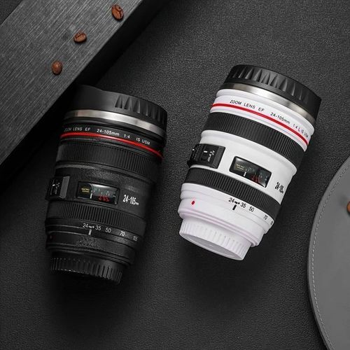 Camera Lens Mug - 450ml Stainless Steel Insulated Travel Coffee Cup with Lid - Novelty Gift for Photographers & Enthusiasts