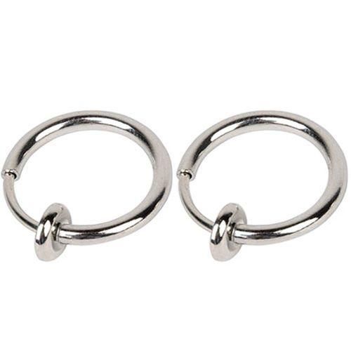2 Pcs Fake Clip On Spring Nose Septum Ring Earring-Silver