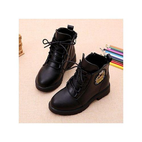 Girls Boots Martin Boots Plus Velvet Cotton Shoes-Black
