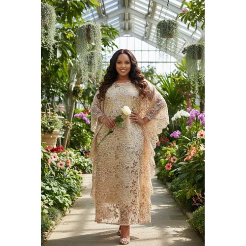 Beige Gaccie Floral Elegant long maxi original heavy full inner lining lace dresses