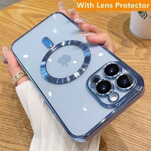 Premium Magnetic Case with Camera Lens Protection, Kickstand, and MagSafe Compatibility – Clear Acrylic & TPU Hybrid Cover for iPhone 16 Pro Max – Stylish Deep Metallic Blue Edition