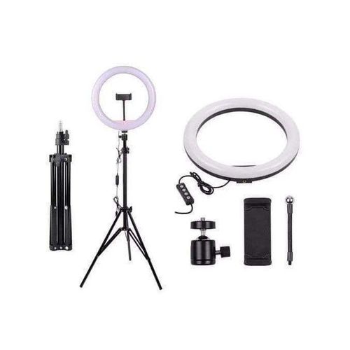Dimmable 12-Inch LED Ring Light with Adjustable Stand and Color Modes for Portrait Photography
